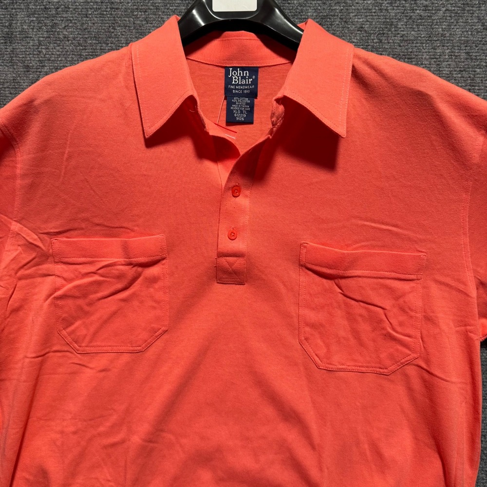 John Blair Mens Polo Shirt‎ XLG Coral Orange Short Sleeve Pocket Knit Top - Picture 3 of 8